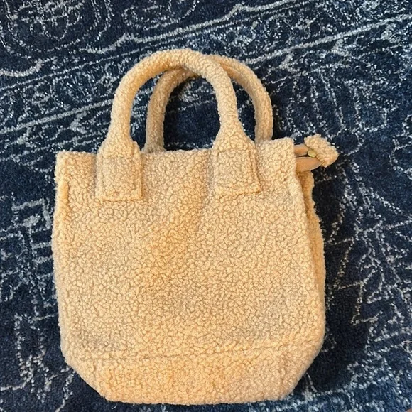 NWOT J. Crew Tan Sherpa small tote Bag with Plush Texture - Picture 2 of 4